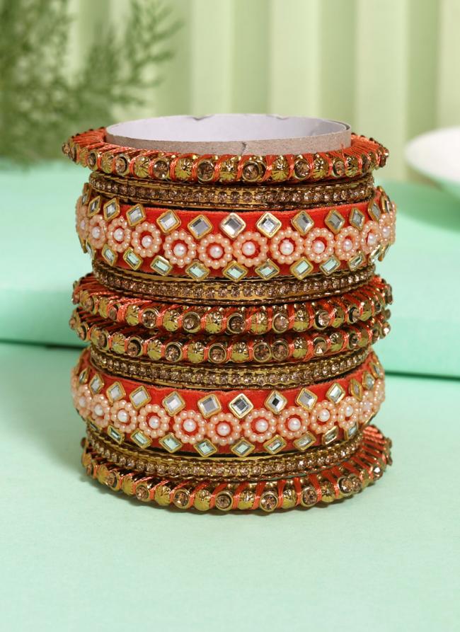   Wedding Wear  Peach Color Thread Bangle Set:-2.4